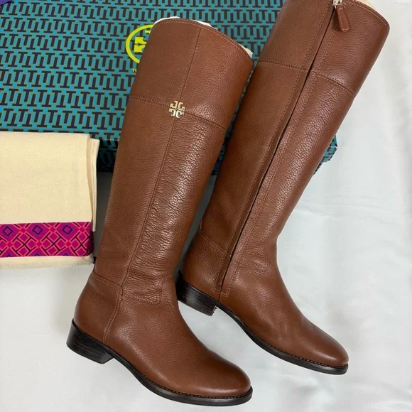 TORY BURCH Boots Brown Leather Tall Jolie Riding Boots 6.5 - Picture 6 of 14